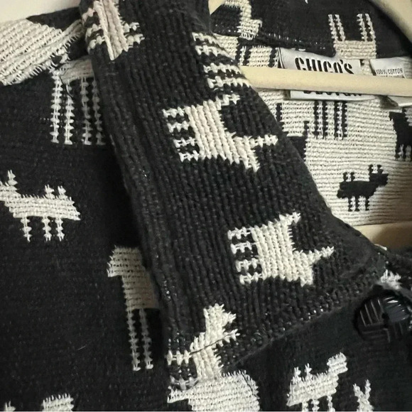 Chico’s Vintage Black Cream Llama Print Cotton Jacket Size Large - Picture 6 of 9